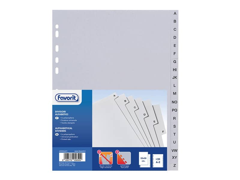 Divisore alfabetico Favorit 20 tacche A-Z 21x29,7 cm