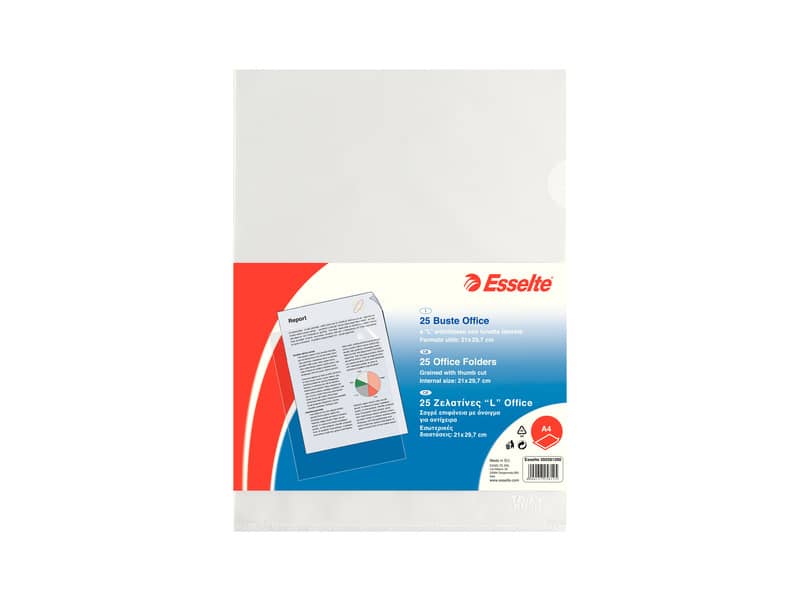 Buste a L non perforate Esselte OFFICE PP antiriflesso trasparente A4 goffrate conf.25