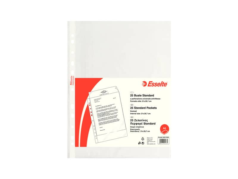 Buste a perforazione universale goffrate Esselte STANDARD PP antiriflesso trasparente A4 conf.25