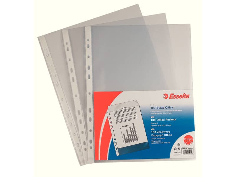 Buste a perforazione universale goffrate Esselte OFFICE 23x33 cm trasparente antiriflesso conf.100