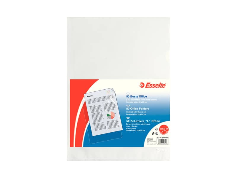 Buste a L non perforate Esselte OFFICE PP antiriflesso trasparente 22x30 cm goffrate conf.50