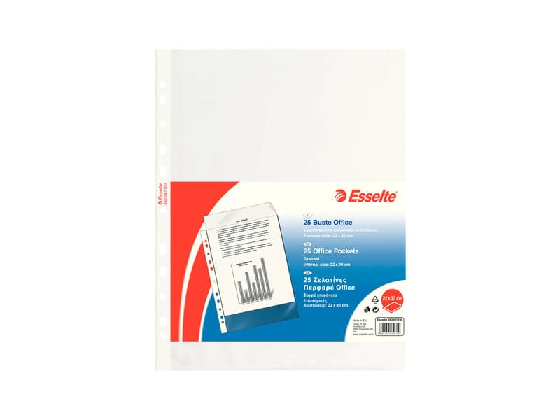 Buste a perforazione universale goffrate Esselte OFFICE PP antiriflesso 22x30 cm conf.25