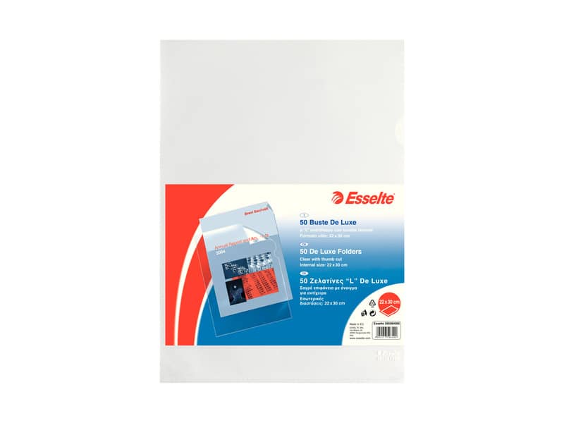 Buste a L non perforate Esselte DE LUXE 22x30 cm trasparente antiriflesso goffrata - conf.50
