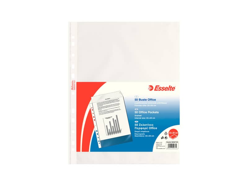 Buste a perforazione universale goffrate Esselte OFFICE 22x30 cm trasparente antiriflesso conf.50