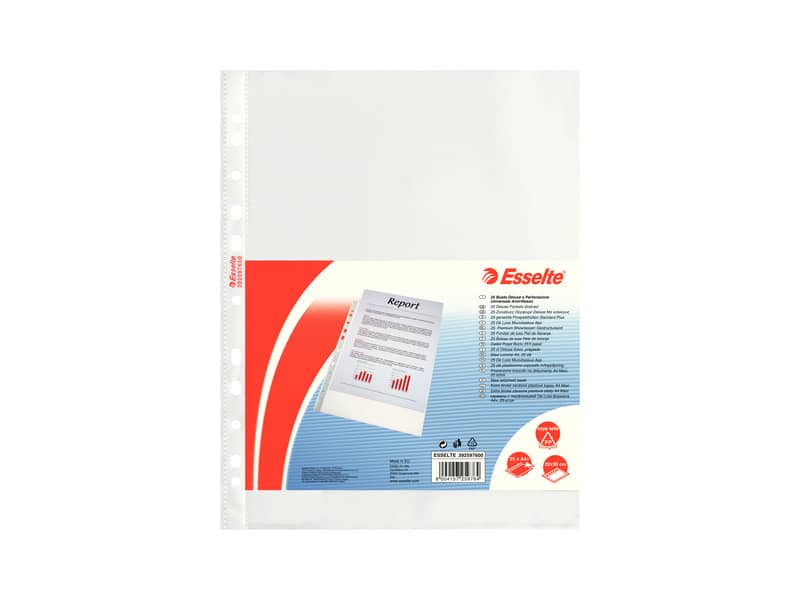 Buste a perforazione universale goffrate Esselte DELUXE PP antiriflesso 22x30 cm conf.25