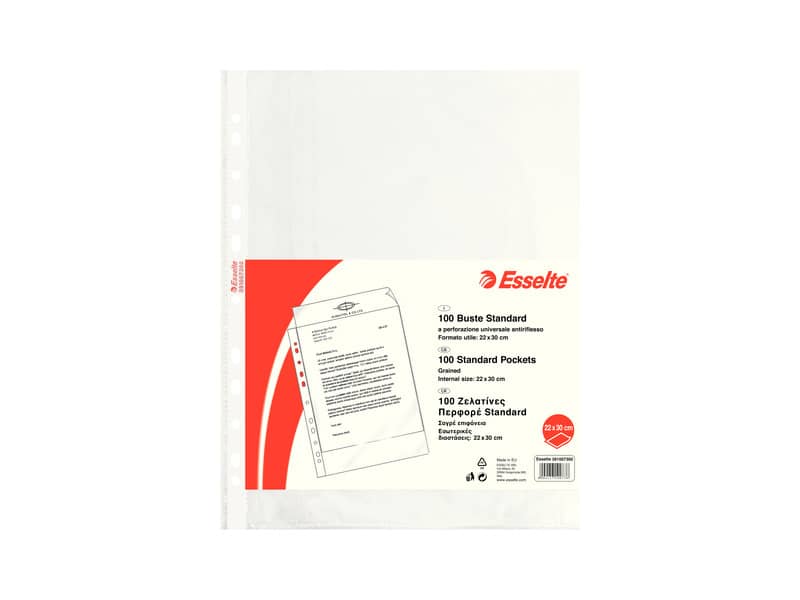 Buste a perforazione universale goffrate Esselte STANDARD PP antiriflesso 22x30 cm conf.100