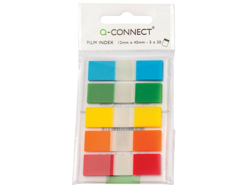 Segnapagina Q-Connect neon 12x45 mm 5 colori trasparenti blister 5 blocchetti da 20