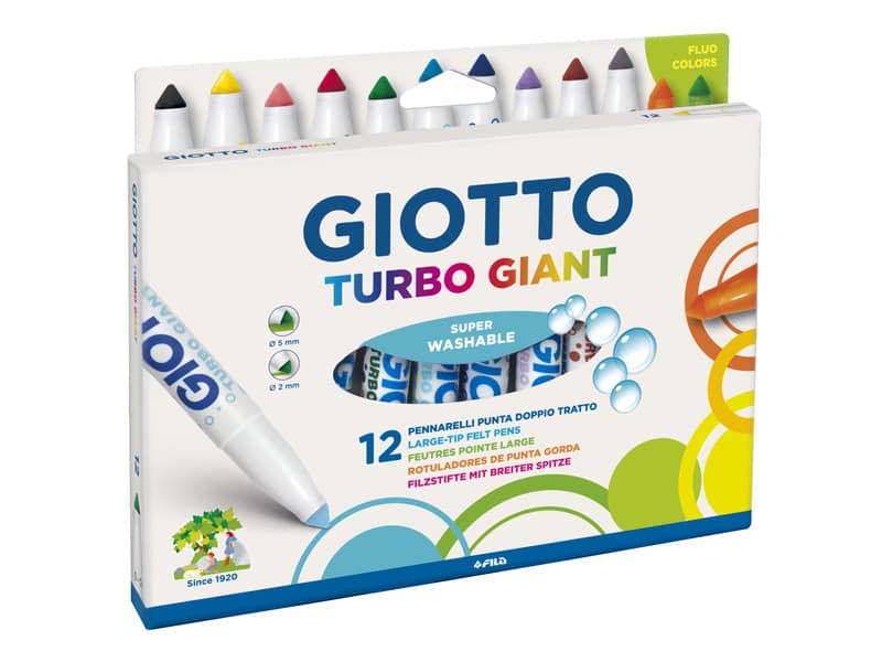 Pennarelli GIOTTO Turbo Giant punta conica 7,5 mm assortiti astuccio appendibile da 12 - F432000