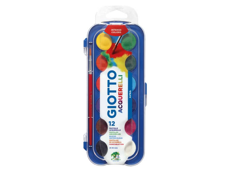 Acquerelli GIOTTO Ø 30 mm assortiti scatola da 12 + 1 pennello - F351200