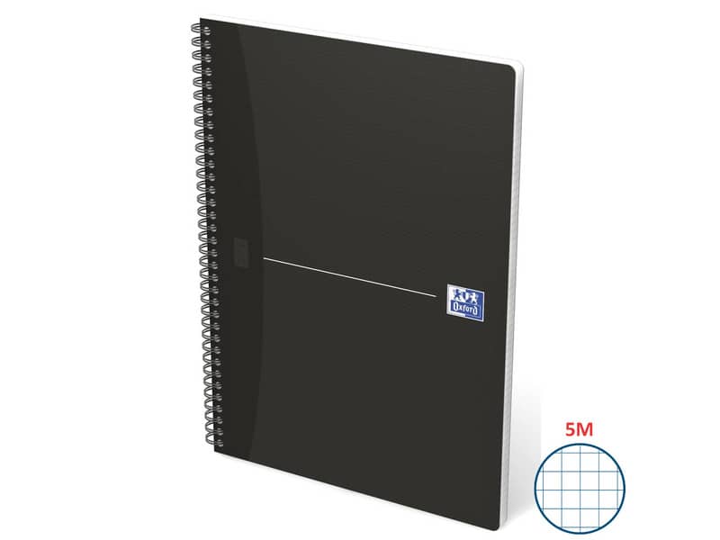 Quaderno spiralato OXFORD Office Essentials Maxi A4 nero quadretti 5 mm