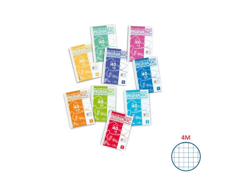 Ricambi per quaderni Pignaric Pigna a 4 fori 80 g/m² A5 4mm Conf. 40 fogli - 02208304M