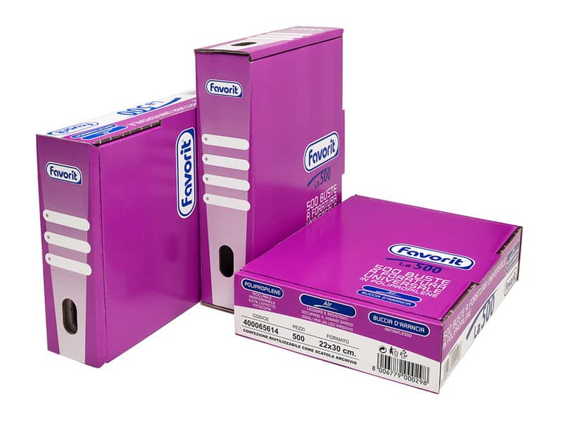 Buste trasp. a foratura universale FAVORIT buccia d'arancia air 22x30 cm scatola da 500