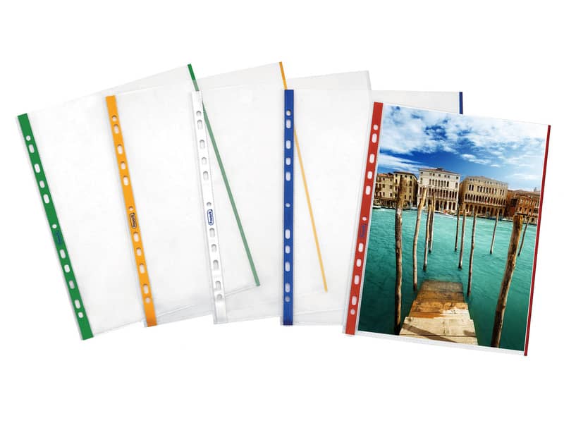 Buste a perforazione universale goffrate FAVORIT A4 banda giallo - linear conf. 10 pezzi