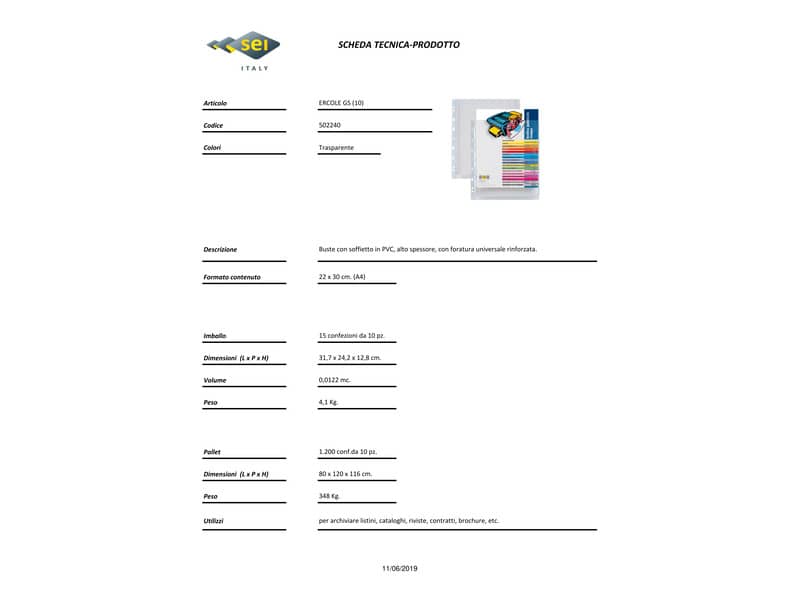 Buste con soffietto in PVC Sei Rota Ercole GS A4 con soffietto - altissima capacità trasparente 10 pz.