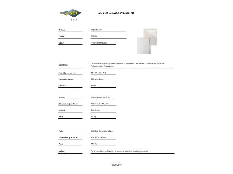 Cartelline a L in PP Sei Rota Poli 100 A4 trasparente - medio spessore - conf. 50 pezzi