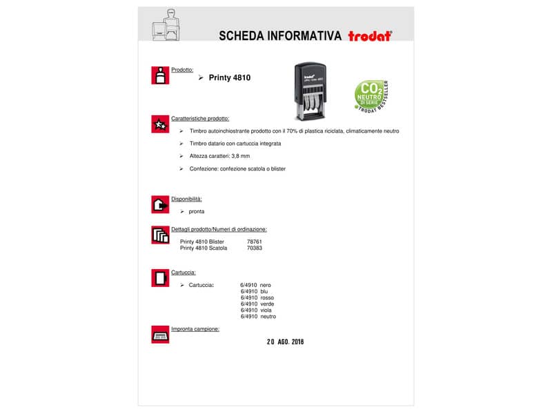 Datario autoinchiostrante TRODAT PRINTY 4810 in plastica 3,8 mm nero 3.8–4 mm