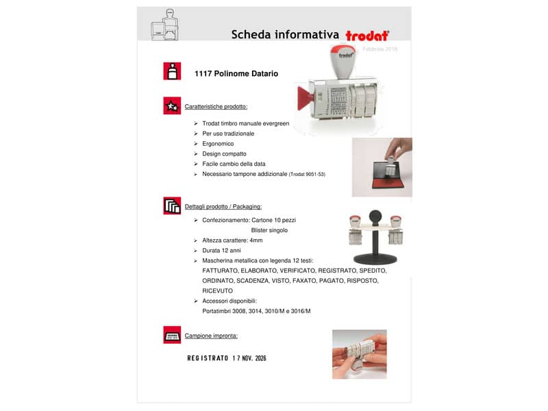 Datario polinome a 12 diciture TRODAT CLASSIC 1117 in gomma
