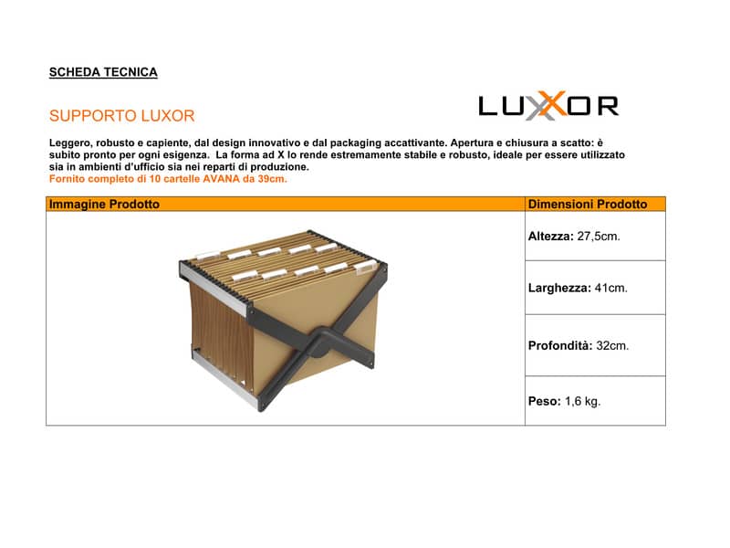 Supporto per cartelle sospese LUXOR 39 cm forma a X avana 41x32x27 cm 10 cartelle - LUXOR 4 AV 10 P1