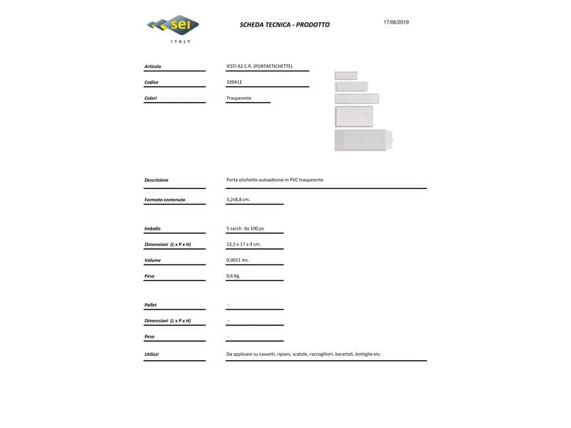 Portaetichette adesive Sei Rota IesTI A2 32x88 mm - trasparente - confezione risparmio 100 pezzi