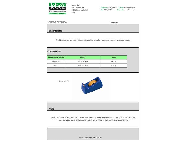 Dispenser per nastri adesivi Lebez 33 mt. nero 72-N