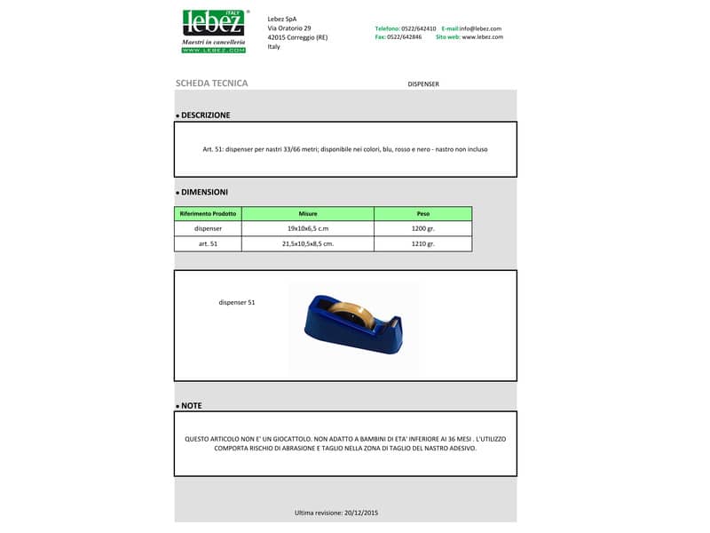 Dispenser per nastri adesivi Lebez 33/66 mt. nero 51-N