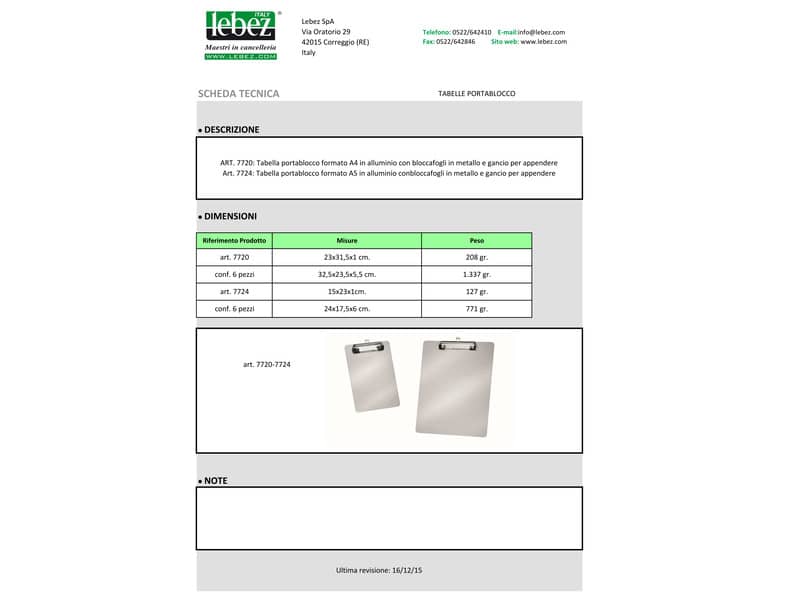 Tavoletta portablocco Lebez A4 argento 7720