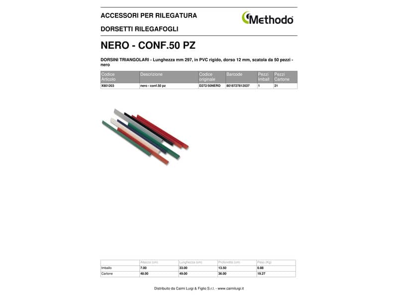 Dorsini triangolari Methodo 297 mm dorso 12 mm nero scatola da 50 pezzi - X801203