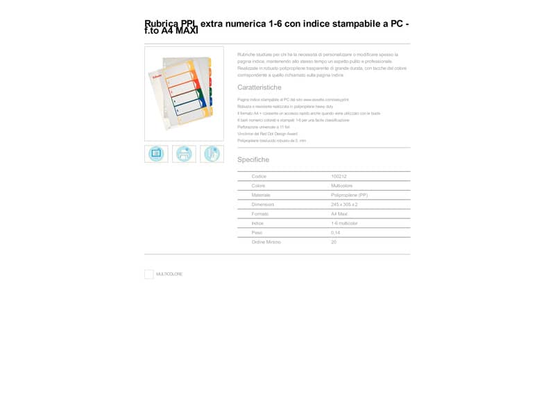 Rubrica in PPL Esselte extra numerica 1-6 con indice stampabile a PC A4 maxi