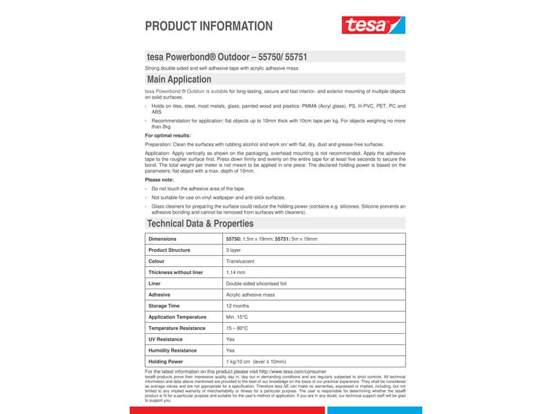 Nastro biadesivo tesa Powerbond® per Esterni 19 mm x 1,5 m bianco --03