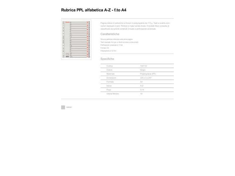 Divisore per rubrica Esselte alfabetica A-Z A4