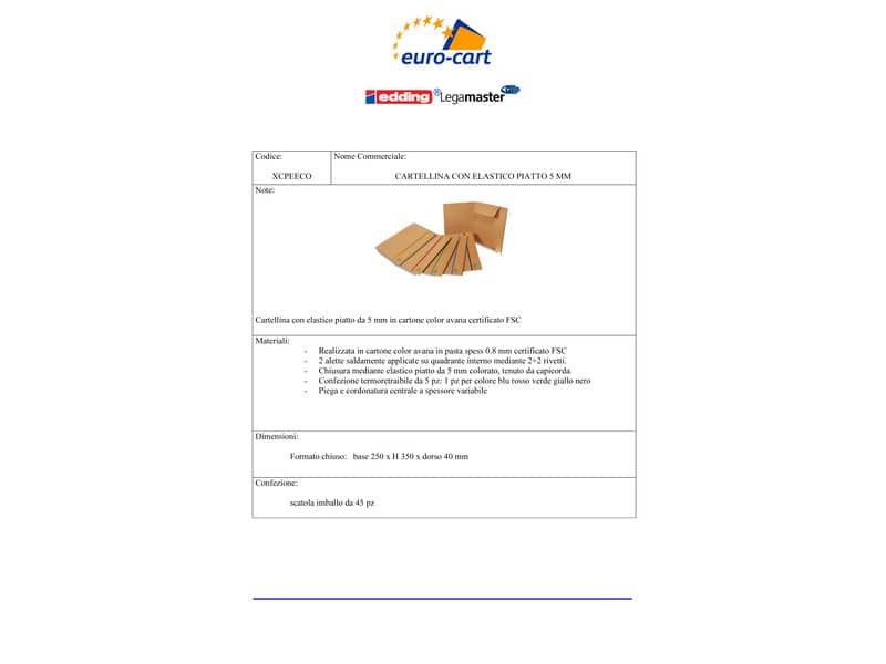 Cartelline con elastico piatto EURO-CART 25x35 cm dorso 4 cm avana conf. da 5 pezzi - FMCXCPEECOAV