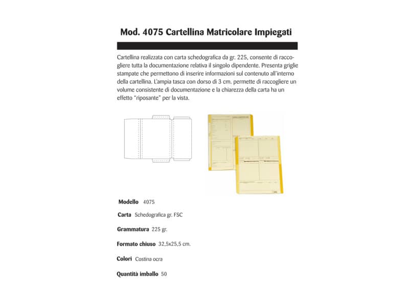 Cartelline matricolari 4Pro A4 in carta di cellulosa 225 g/m² dorso 2 cm giallo conf. da 50 pezzi - 4075