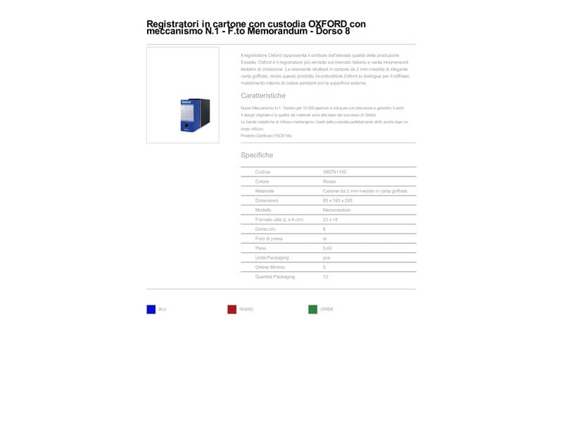 Registratore con custodia Esselte G81 OXFORD memorandum 29,5x19cm - dorso 8 cm