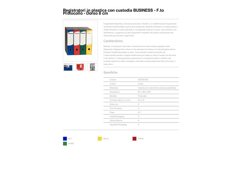 Registratore con custodia Esselte G95 BUSINESS protocollo Dorso 8 cm cartone plastificato verde