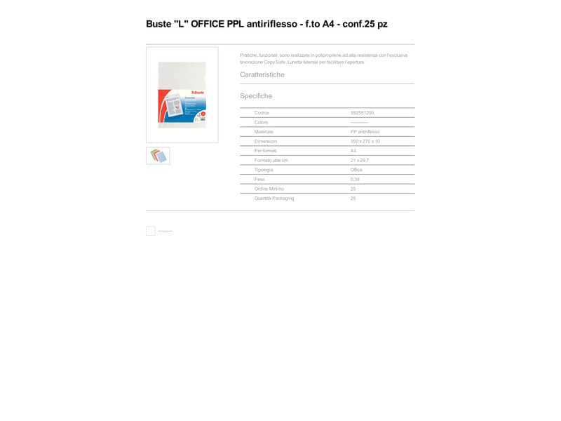 Buste a L non perforate Esselte OFFICE PP antiriflesso trasparente A4 goffrate conf.25