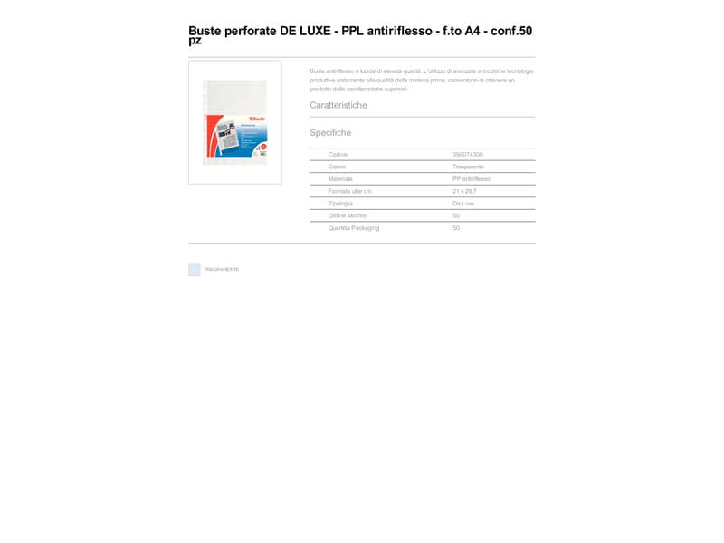 Buste a perforazione universale goffrate Esselte DELUXE 21x29,7 cm trasparente antiriflesso conf. da 50