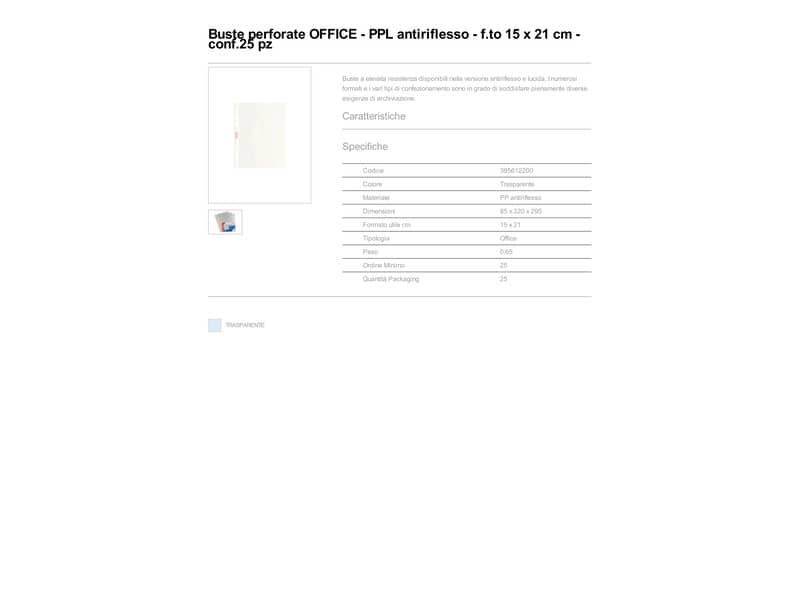 Buste a perforazione universale goffrate Esselte OFFICE 15x21 cm trasparente antiriflesso conf.25