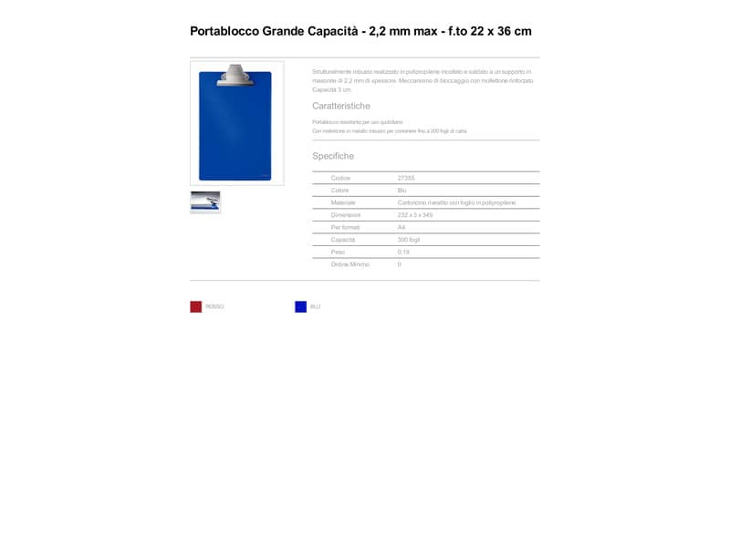 Portablocco con clip Esselte Grande Capacità cartoncino/polipropilene 22x36 cm blu