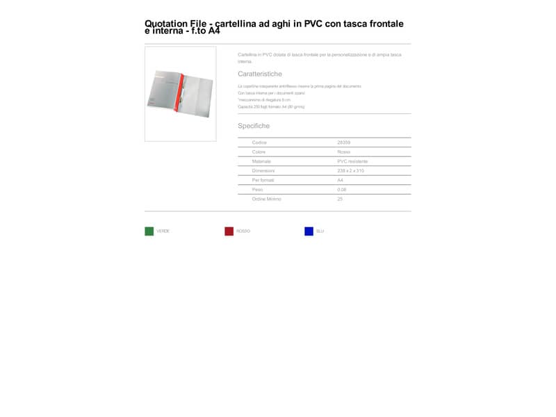 Cartelline ad aghi con clip Esselte Quotation File 23,8x31 cm pvc semirigido rosso conf. da 25
