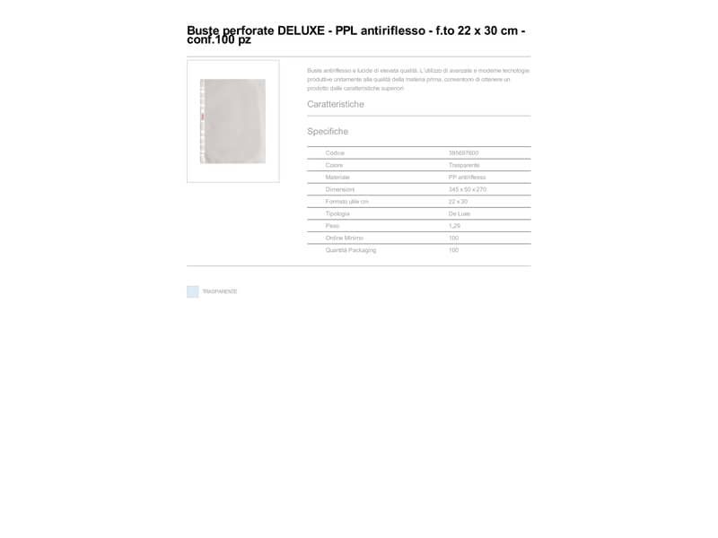 Buste a perforazione universale goffrate Esselte DELUXE 22x30 cm trasparente antiriflesso conf.100