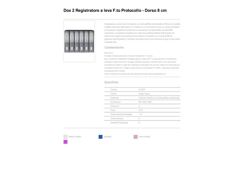 Registratore a leva DOX2 Protocollo S. Francisco 28,5x35 cm - dorso 8 cm grigio - D15207