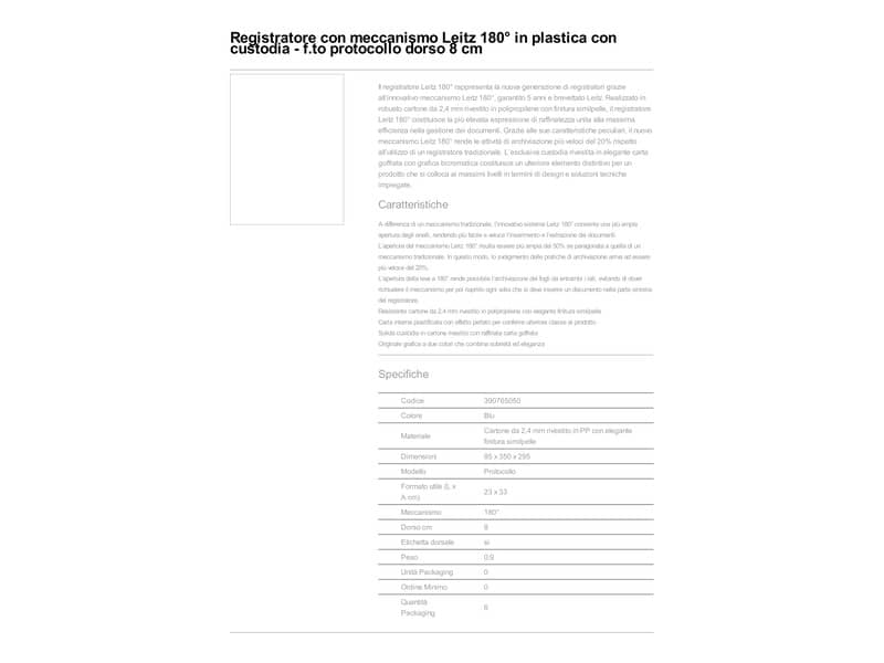 Registratore con custodia Leitz 180° protocollo dorso 8 cm cartone riverstito in polipropilene