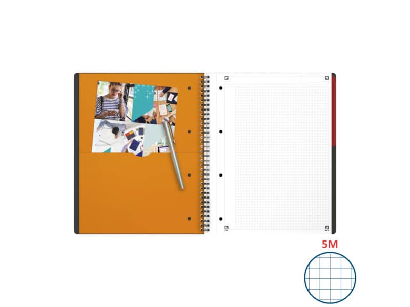 Quaderno spiralato OXFORD International Activebook Maxi A4+ grigio/arancio quadretti 5 mm