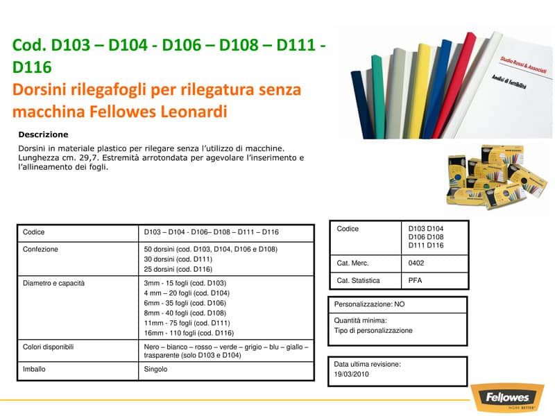 Dorsi plastici Leonardi per rilegatura senza macchine 29,7 cm diam.16 mm blu in conf. da 25 - D116BL