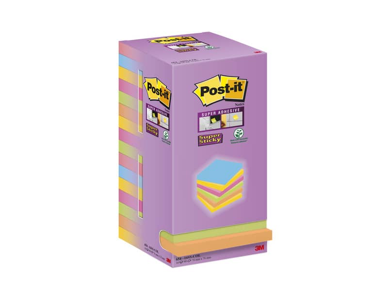 Foglietti riposizionabili Post-it® Super Sticky Color Notes 76x76 mm Tower Pack 16 blocchetti da 90 ff