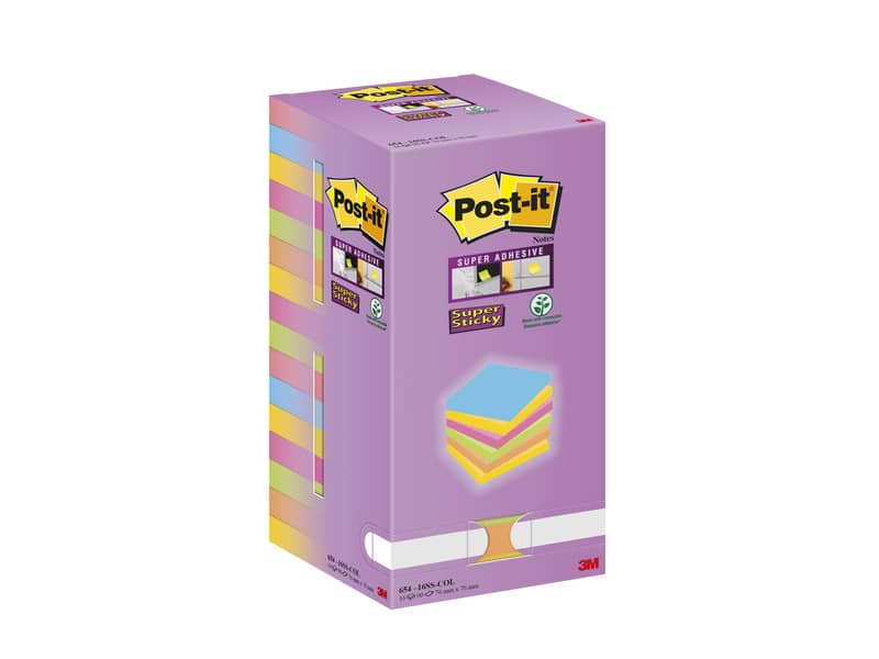 Foglietti riposizionabili Post-it® Super Sticky Color Notes 76x76 mm Tower Pack 16 blocchetti da 90 ff