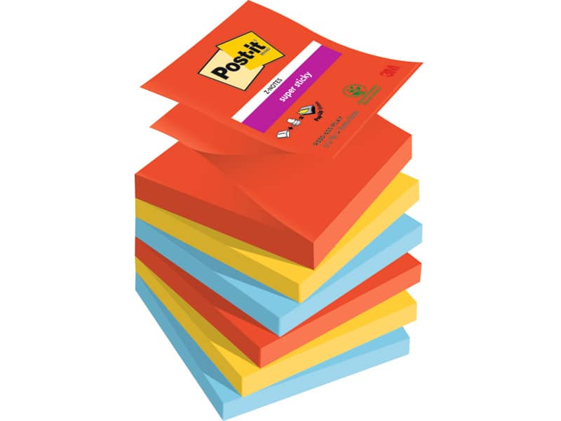 Ricariche di foglietti Post-it® Super Sticky Z-Notes Playful - conf. 6 blocchetti 90 ff 76x76 mm R330-6SS-PLAY