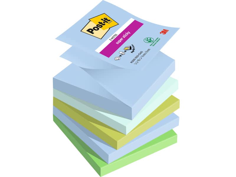 Ricariche di foglietti Post-it® Super Sticky Z-Notes Oasis - conf. 5 blocchetti 90 ff 76x76 mm - R330-5SS-OAS