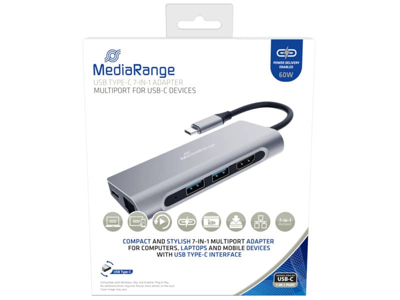 Adattatore multiplo Media-Range USB Type-C® 7-in-1 argento