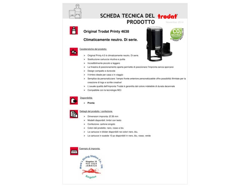 Timbro autoinchiostrante max 8 righe - Trodat eco PRINTY 4638 - Ø38 mm nero